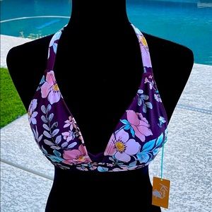 Kona Sol Burgundy Floral Bikini Top Small